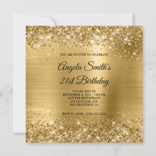 Glittery Gold Foil 21st Birthday Invitation