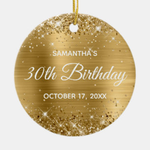 Glittery Gold Foil 30th Birthday Ceramic Tree Decoration
