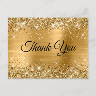 Glittery Gold Foil 30th Birthday Thank You Postcard