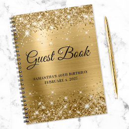 Glittery Gold Foil 40th Birthday Guestbook Notebook