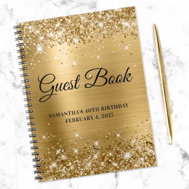 Glittery Gold Foil 40th Birthday Guestbook Notebook (Creator Uploaded)
