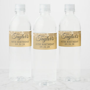 Glittery Gold Foil 40th Birthday Water Bottle Label