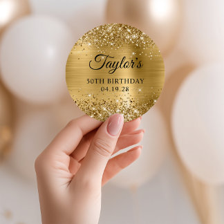 Glittery Gold Foil 50th Birthday Classic Round Sticker