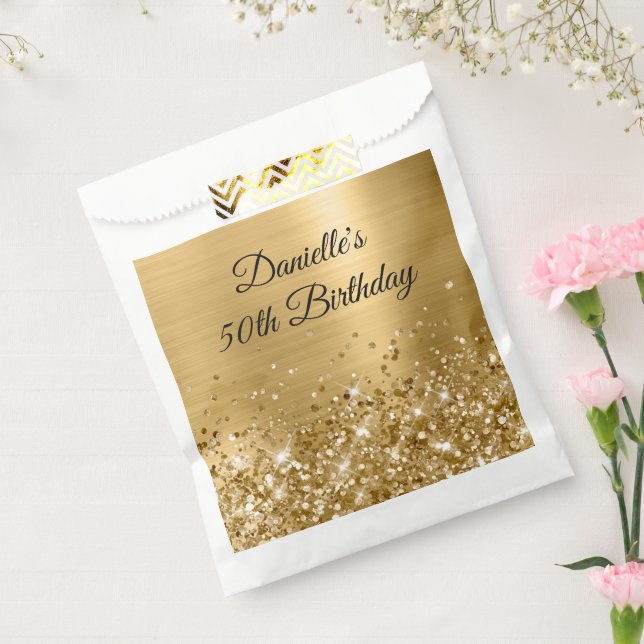 Glittery Gold Foil 50th Birthday Favour Bags (Sealed)