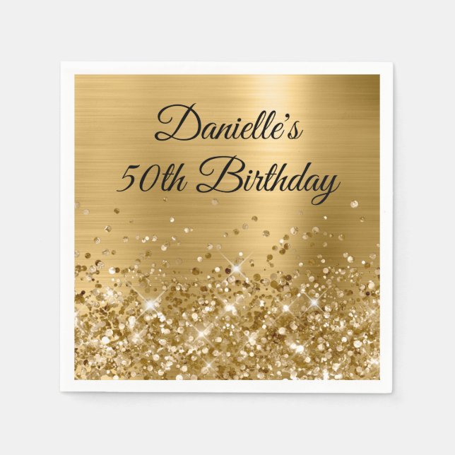 Glittery Gold Foil 50th Birthday Napkin (Front)