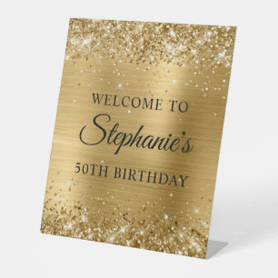 Glittery Gold Foil 50th Birthday Pedestal Sign