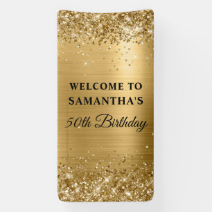 Glittery Gold Foil 50th Birthday Vertical Banner
