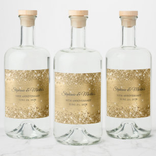 Glittery Gold Foil 50th Wedding Anniversary Liquor Bottle Label