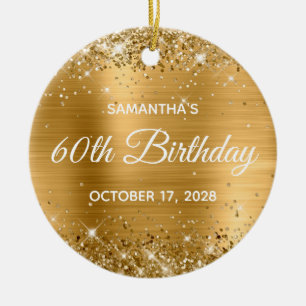 Glittery Gold Foil 60th Birthday Ceramic Tree Decoration