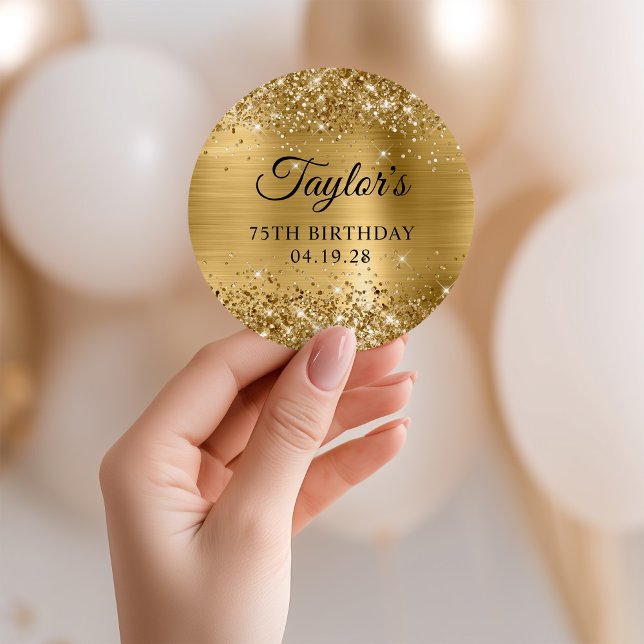 Glittery Gold Foil 75th Birthday Classic Round Sticker (Glittery Gold Foil 75th Birthday Classic Round Sticker)