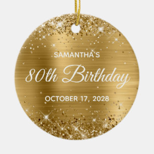 Glittery Gold Foil 80th Birthday Ceramic Tree Decoration