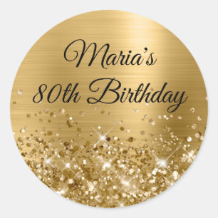 Glittery Gold Foil 80th Birthday Classic Round Sticker