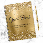 Glittery Gold Foil 90th Birthday Guestbook Notebook<br><div class="desc">Create your own guest book for her 90th birthday party celebration in this blank notebook.
Girly faux sparkly,  gold glitter on the top and bottom edge,  over a golden yellow metallic ombre background.
You can customise the font style and size as needed.</div>