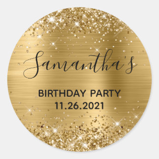 Glittery Gold Foil Birthday Party Classic Round Sticker