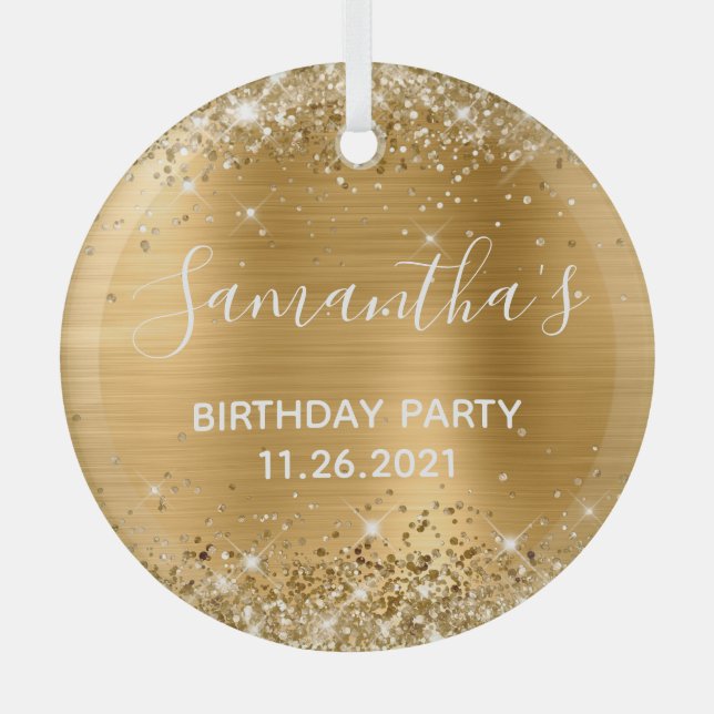 Glittery Gold Foil Birthday Party Glass Tree Decoration (Front)