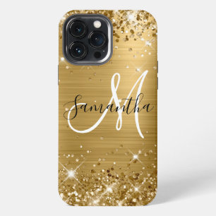 Glittery Gold Foil Black and White Monogram iPhone 13 Pro Max Case
