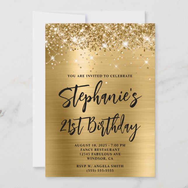 Glittery Gold Foil Bold 21st Birthday Invitation (Front)