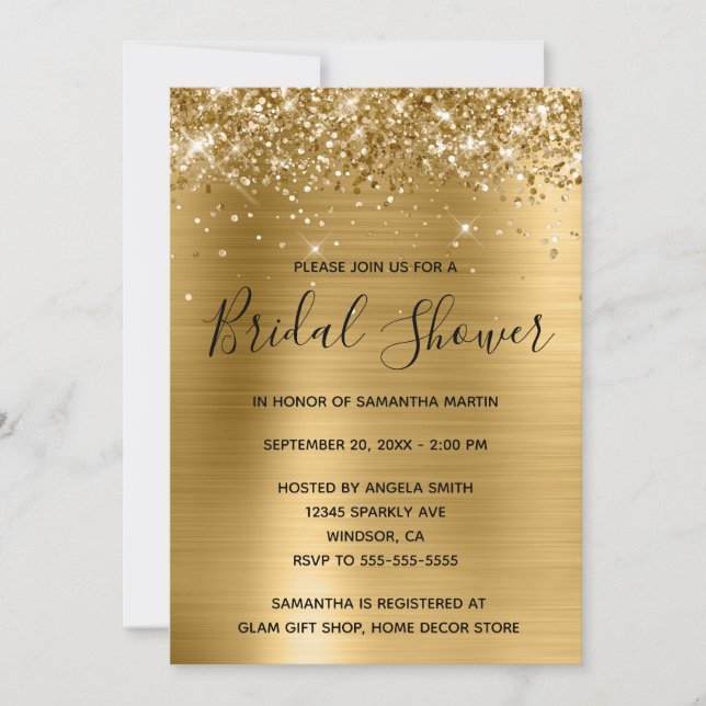 Glittery Gold Foil Bridal Shower Invitation (Front)