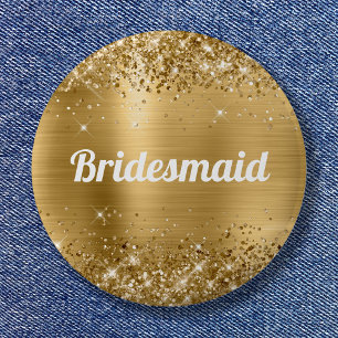 Glittery Gold Foil Bridesmaid 6 Cm Round Badge