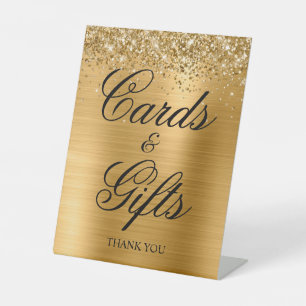 Glittery Gold Foil Classic Elegance Cards & Gifts Pedestal Sign