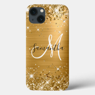 Glittery Gold Foil Elegant Monogram iPhone 13 Case