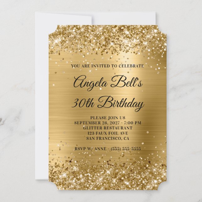 Glittery Gold Foil Fancy Monogram 30th Birthday Invitation (Front)