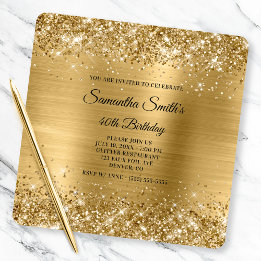 Glittery Gold Foil Fancy Monogram 40th Birthday Invitation