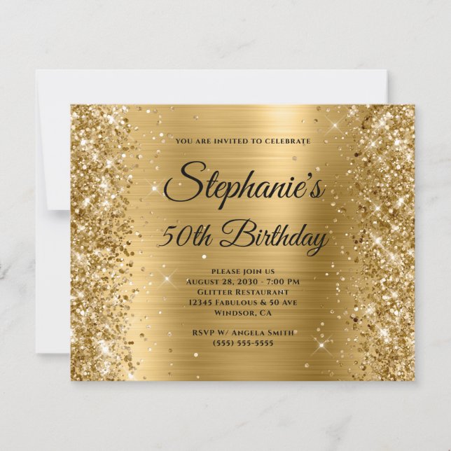 Glittery Gold Foil Fancy Monogram 50th Birthday (Front)