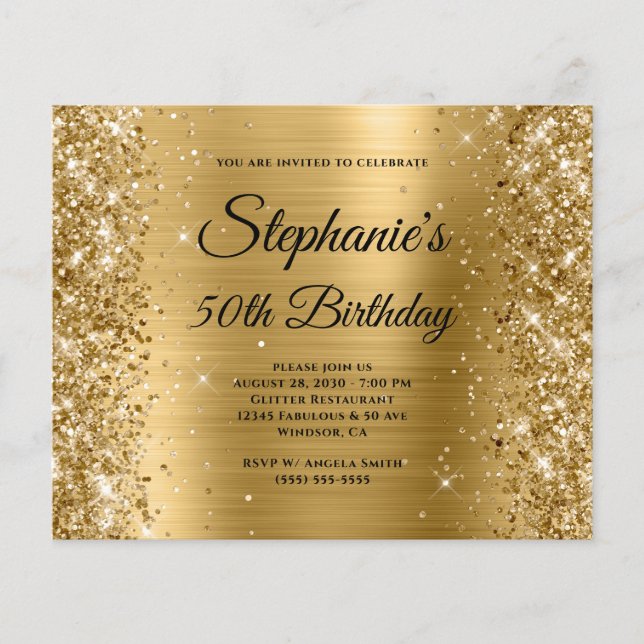 Glittery Gold Foil Fancy Monogram 50th Birthday Flyer (Front)
