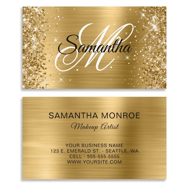 Glittery Gold Foil Fancy Monogram Business Card (Glittery Gold Foil Fancy Monogram Business Card)