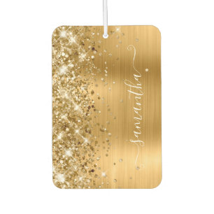 Glittery Gold Foil Girly Signature Photo Car Air Freshener