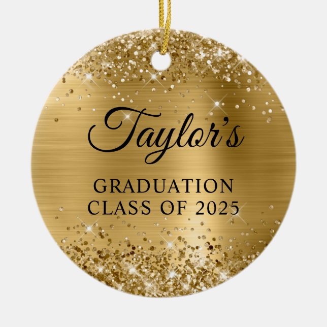 Glittery Gold Foil Graduation Ceramic Tree Decoration (Front)