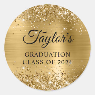 Glittery Gold Foil Graduation Classic Round Sticker