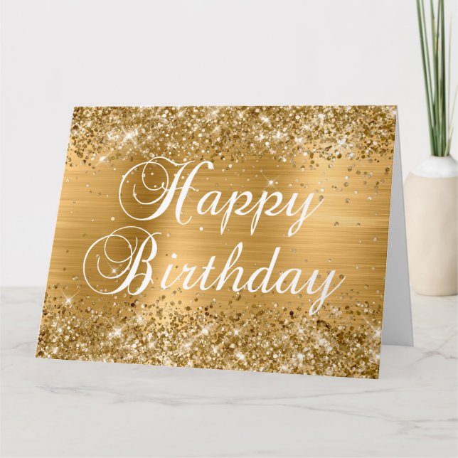 Glittery Gold Foil Happy Birthday Card (Front)