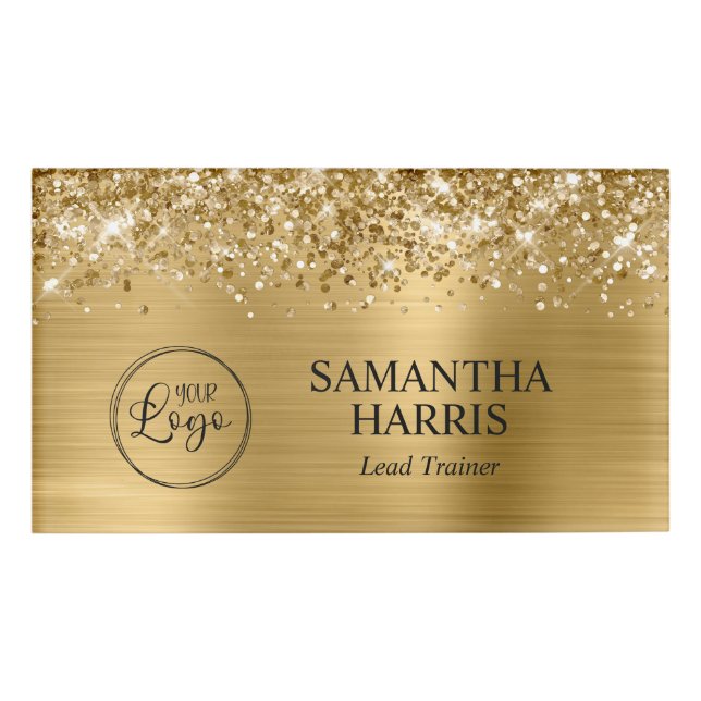 Glittery Gold Foil Logo Name Tag (Front)