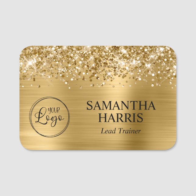 Glittery Gold Foil Logo Name Tag (Front)