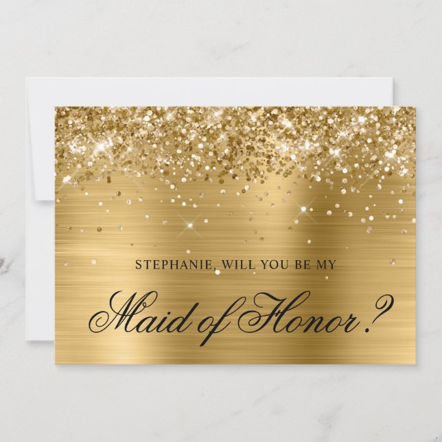 Glittery Gold Foil Maid of Honour Proposal Invitation (Front)