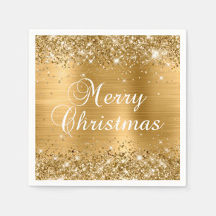 Glittery Gold Foil Merry Christmas Napkin