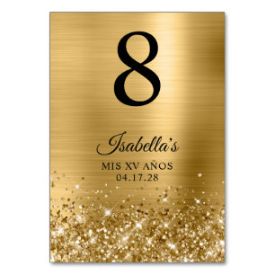 Glittery Gold Foil Mis XV Anos Table Number