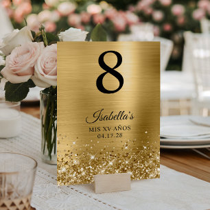 Glittery Gold Foil Mis XV Anos Table Number