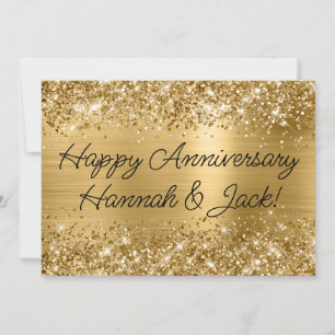 Glittery Gold Foil Modern Happy Anniversary Card