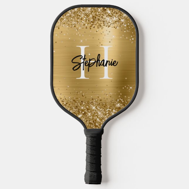 Glittery Gold Foil Monogrammed Pickleball Paddle (Back)
