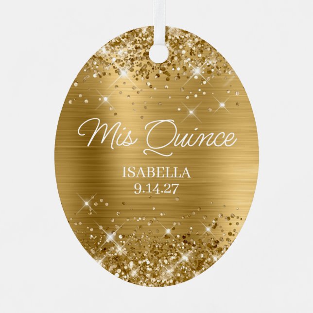 Glittery Gold Foil Quinceañera Dress Photo Metal Tree Decoration (Front)