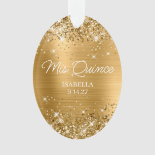 Glittery Gold Foil Quinceañera Dress Photo Ornament