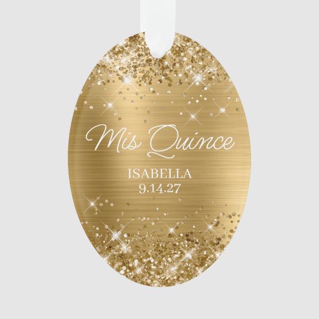 Glittery Gold Foil Quinceañera Dress Photo Ornament (Front)
