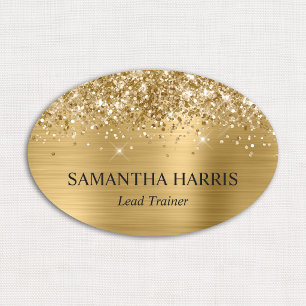 Glittery Gold Foil Rectangle Logo Name Tag