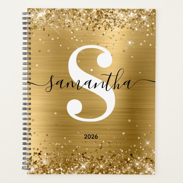 Glittery Gold Foil Style Monogram Planner (Front)