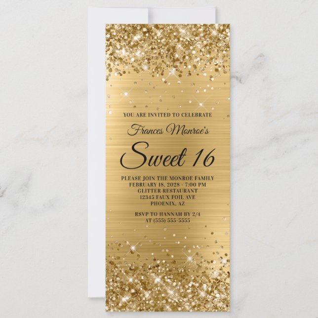 Glittery Gold Foil Sweet 16 Birthday Invitation (Front)
