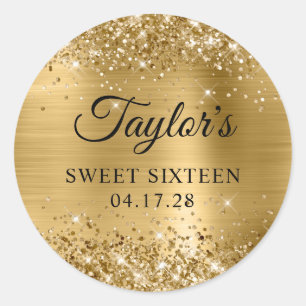 Glittery Gold Foil Sweet Sixteen Birthday Classic Round Sticker