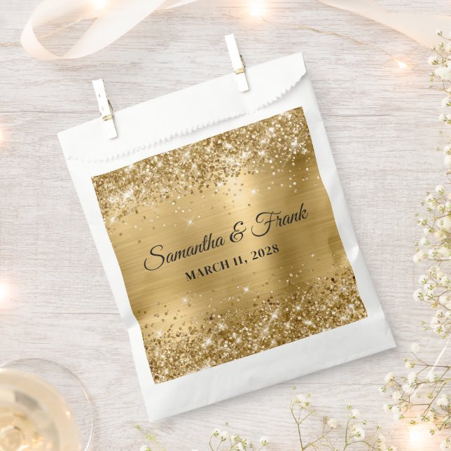 Glittery Gold Foil Wedding Favour Bags (Clipped)
